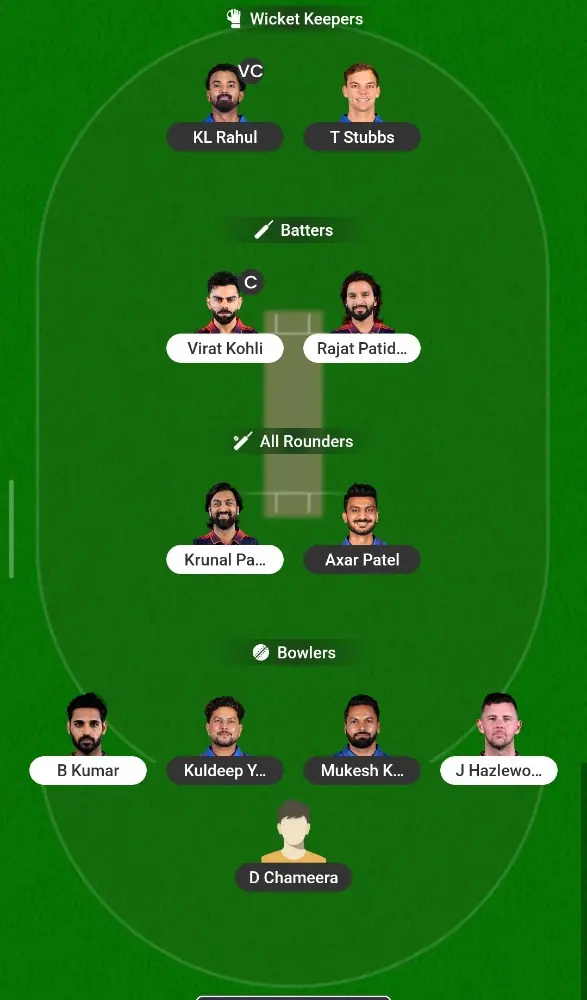 Safe Small League Team combination for DC vs RCB IPL 2026 Match 39
