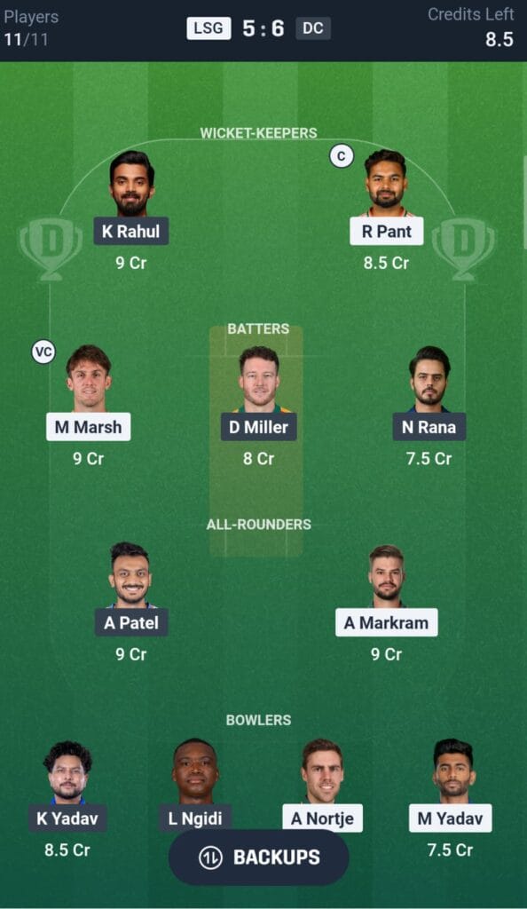 LSG vs DC Grand League Dream11 Prediction 2026